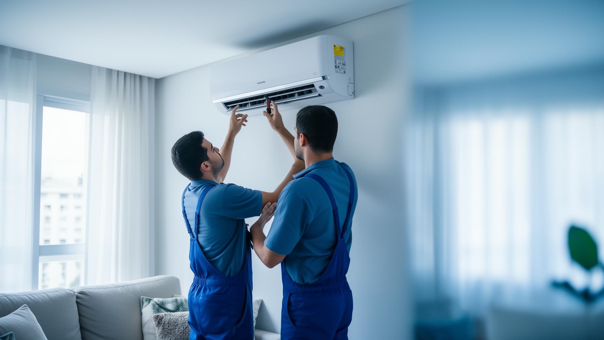 Técnico PolarTech instalando ar condicionado